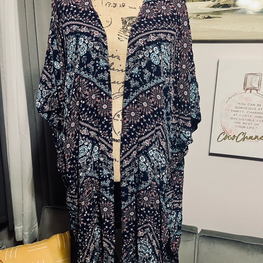 Scoop NYC Navy Floral & Aqua Printed Swim Coverup